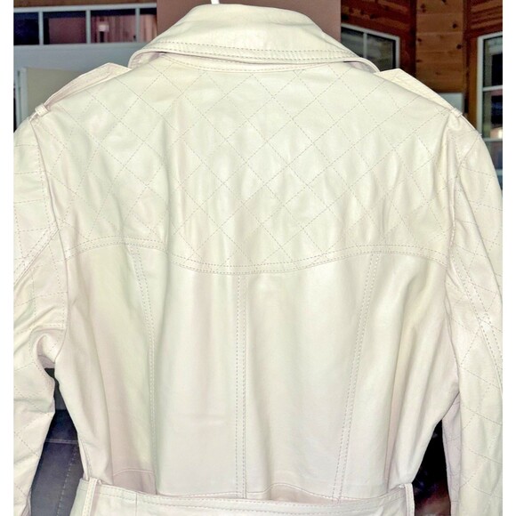 IMAN Leather Trench Coat Jacket Women M Cream Chic Retro Elegant Old World Fall - Picture 4 of 16